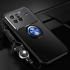 Custodia Silicone Ultra Sottile Morbida Cover con Magnetico Anello Supporto SD3 per Vivo X80 5G Blu e Nero