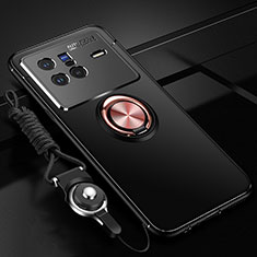 Custodia Silicone Ultra Sottile Morbida Cover con Magnetico Anello Supporto SD3 per Vivo X80 5G Oro e Nero