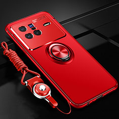 Custodia Silicone Ultra Sottile Morbida Cover con Magnetico Anello Supporto SD3 per Vivo X80 5G Rosso