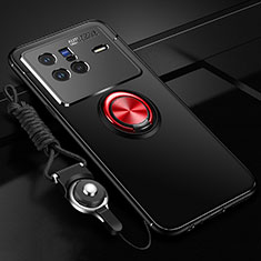 Custodia Silicone Ultra Sottile Morbida Cover con Magnetico Anello Supporto SD3 per Vivo X80 5G Rosso e Nero