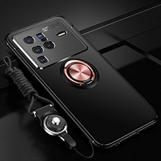 Custodia Silicone Ultra Sottile Morbida Cover con Magnetico Anello Supporto SD3 per Vivo X80 Pro 5G Oro e Nero