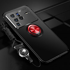 Custodia Silicone Ultra Sottile Morbida Cover con Magnetico Anello Supporto SD3 per Vivo X80 Pro 5G Rosso e Nero