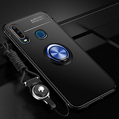 Custodia Silicone Ultra Sottile Morbida Cover con Magnetico Anello Supporto SD3 per Vivo Y12 Blu e Nero