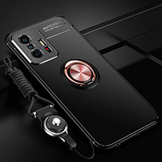 Custodia Silicone Ultra Sottile Morbida Cover con Magnetico Anello Supporto SD3 per Xiaomi Mi 11T 5G Oro e Nero