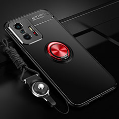 Custodia Silicone Ultra Sottile Morbida Cover con Magnetico Anello Supporto SD3 per Xiaomi Mi 11T 5G Rosso e Nero