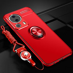 Custodia Silicone Ultra Sottile Morbida Cover con Magnetico Anello Supporto SD3 per Xiaomi Mi 12 Lite NE 5G Rosso