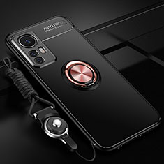 Custodia Silicone Ultra Sottile Morbida Cover con Magnetico Anello Supporto SD3 per Xiaomi Mi 12T Pro 5G Oro e Nero