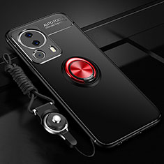 Custodia Silicone Ultra Sottile Morbida Cover con Magnetico Anello Supporto SD3 per Xiaomi Mi 13 Lite 5G Rosso e Nero