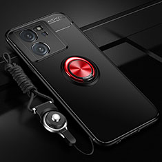 Custodia Silicone Ultra Sottile Morbida Cover con Magnetico Anello Supporto SD3 per Xiaomi Mi 13T 5G Rosso e Nero