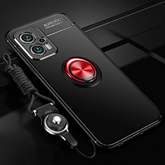 Custodia Silicone Ultra Sottile Morbida Cover con Magnetico Anello Supporto SD3 per Xiaomi Poco F5 5G Rosso e Nero