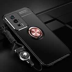 Custodia Silicone Ultra Sottile Morbida Cover con Magnetico Anello Supporto SD3 per Xiaomi Poco F5 Pro 5G Oro e Nero