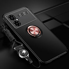 Custodia Silicone Ultra Sottile Morbida Cover con Magnetico Anello Supporto SD3 per Xiaomi Poco M4 5G Oro e Nero