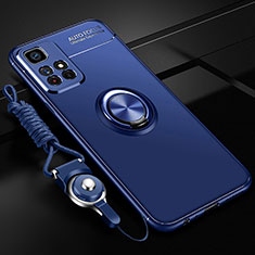 Custodia Silicone Ultra Sottile Morbida Cover con Magnetico Anello Supporto SD3 per Xiaomi Poco M4 Pro 5G Blu