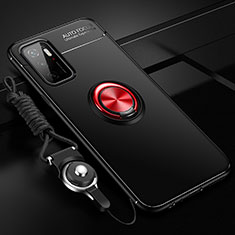 Custodia Silicone Ultra Sottile Morbida Cover con Magnetico Anello Supporto SD3 per Xiaomi Redmi 10 5G Rosso e Nero