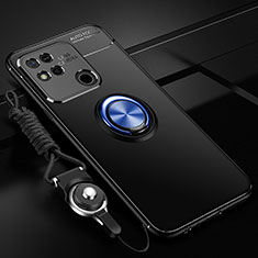 Custodia Silicone Ultra Sottile Morbida Cover con Magnetico Anello Supporto SD3 per Xiaomi Redmi 10A 4G Blu e Nero