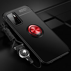 Custodia Silicone Ultra Sottile Morbida Cover con Magnetico Anello Supporto SD3 per Xiaomi Redmi 11 Prime 5G Rosso e Nero