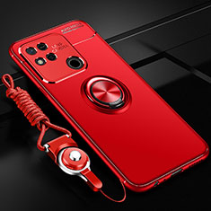 Custodia Silicone Ultra Sottile Morbida Cover con Magnetico Anello Supporto SD3 per Xiaomi Redmi 9 India Rosso