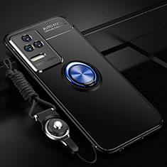 Custodia Silicone Ultra Sottile Morbida Cover con Magnetico Anello Supporto SD3 per Xiaomi Redmi K50 5G Blu e Nero
