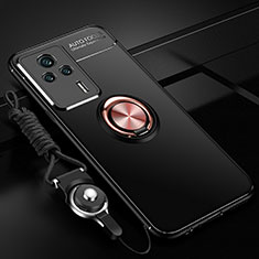 Custodia Silicone Ultra Sottile Morbida Cover con Magnetico Anello Supporto SD3 per Xiaomi Redmi K60E 5G Oro e Nero