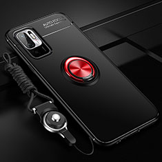 Custodia Silicone Ultra Sottile Morbida Cover con Magnetico Anello Supporto SD3 per Xiaomi Redmi Note 10 5G Rosso e Nero