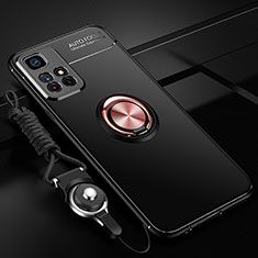 Custodia Silicone Ultra Sottile Morbida Cover con Magnetico Anello Supporto SD3 per Xiaomi Redmi Note 11T 5G Oro e Nero