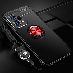 Custodia Silicone Ultra Sottile Morbida Cover con Magnetico Anello Supporto SD3 per Xiaomi Redmi Note 12 5G Rosso e Nero