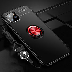 Custodia Silicone Ultra Sottile Morbida Cover con Magnetico Anello Supporto T01 per Apple iPhone 11 Pro Rosso e Nero