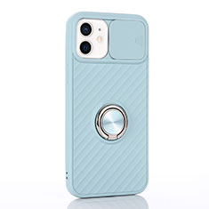 Custodia Silicone Ultra Sottile Morbida Cover con Magnetico Anello Supporto T01 per Apple iPhone 12 Mini Azzurro