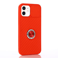 Custodia Silicone Ultra Sottile Morbida Cover con Magnetico Anello Supporto T01 per Apple iPhone 12 Mini Rosso