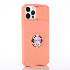 Custodia Silicone Ultra Sottile Morbida Cover con Magnetico Anello Supporto T01 per Apple iPhone 12 Pro Arancione
