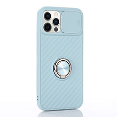 Custodia Silicone Ultra Sottile Morbida Cover con Magnetico Anello Supporto T01 per Apple iPhone 12 Pro Max Azzurro