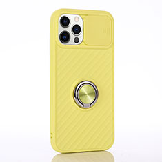 Custodia Silicone Ultra Sottile Morbida Cover con Magnetico Anello Supporto T01 per Apple iPhone 12 Pro Max Giallo