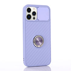 Custodia Silicone Ultra Sottile Morbida Cover con Magnetico Anello Supporto T01 per Apple iPhone 12 Pro Max Lavanda