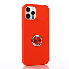 Custodia Silicone Ultra Sottile Morbida Cover con Magnetico Anello Supporto T01 per Apple iPhone 12 Pro Rosso