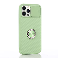 Custodia Silicone Ultra Sottile Morbida Cover con Magnetico Anello Supporto T01 per Apple iPhone 12 Pro Verde Pastello