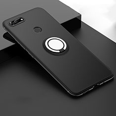 Custodia Silicone Ultra Sottile Morbida Cover con Magnetico Anello Supporto T01 per Huawei Honor V20 Nero