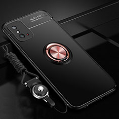 Custodia Silicone Ultra Sottile Morbida Cover con Magnetico Anello Supporto T01 per Huawei Honor X10 Max 5G Oro e Nero