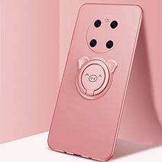 Custodia Silicone Ultra Sottile Morbida Cover con Magnetico Anello Supporto T01 per Huawei Mate 40 Oro Rosa