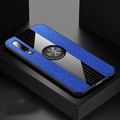 Custodia Silicone Ultra Sottile Morbida Cover con Magnetico Anello Supporto T01 per Huawei P30 Blu
