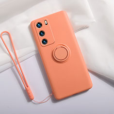 Custodia Silicone Ultra Sottile Morbida Cover con Magnetico Anello Supporto T01 per Huawei P40 Arancione