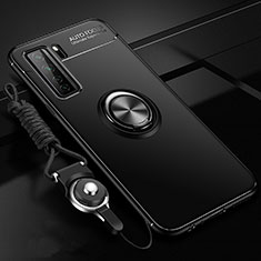 Custodia Silicone Ultra Sottile Morbida Cover con Magnetico Anello Supporto T01 per Huawei P40 Lite 5G Nero