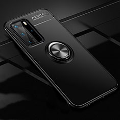 Custodia Silicone Ultra Sottile Morbida Cover con Magnetico Anello Supporto T01 per Huawei P40 Pro Nero