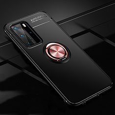Custodia Silicone Ultra Sottile Morbida Cover con Magnetico Anello Supporto T01 per Huawei P40 Pro Oro e Nero