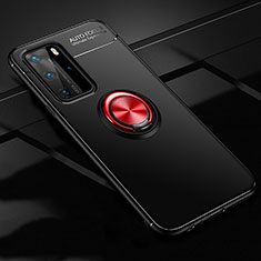 Custodia Silicone Ultra Sottile Morbida Cover con Magnetico Anello Supporto T01 per Huawei P40 Pro Rosso e Nero