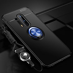 Custodia Silicone Ultra Sottile Morbida Cover con Magnetico Anello Supporto T01 per OnePlus 8 Pro Blu e Nero