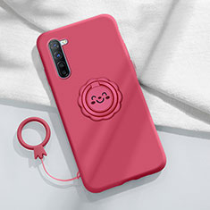 Custodia Silicone Ultra Sottile Morbida Cover con Magnetico Anello Supporto T01 per Oppo A91 Rosso Rosa