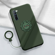 Custodia Silicone Ultra Sottile Morbida Cover con Magnetico Anello Supporto T01 per Oppo F15 Verde