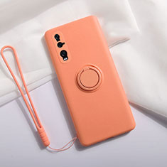 Custodia Silicone Ultra Sottile Morbida Cover con Magnetico Anello Supporto T01 per Oppo Find X2 Arancione