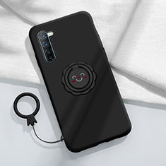 Custodia Silicone Ultra Sottile Morbida Cover con Magnetico Anello Supporto T01 per Oppo Find X2 Lite Nero