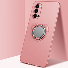 Custodia Silicone Ultra Sottile Morbida Cover con Magnetico Anello Supporto T01 per Oppo Reno4 5G Oro Rosa